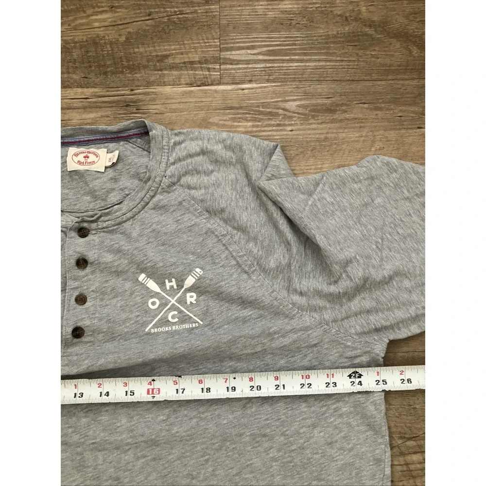 Brooks Brothers Mens Long Sleeve Cotton‎ T-Shirt Grey Red Fleece XXL Read Hole